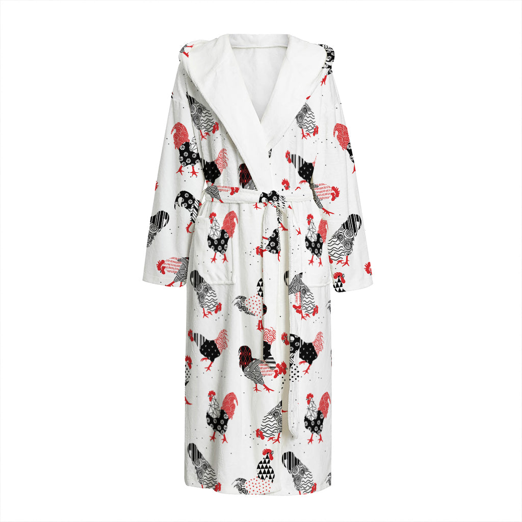 Exotic Chicken Pattern Print Hooded Bathrobe