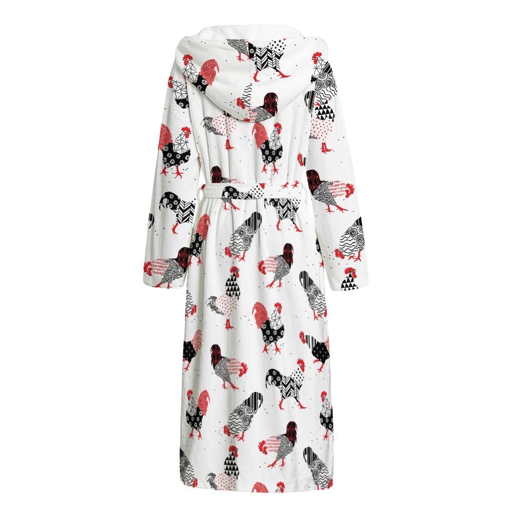 Exotic Chicken Pattern Print Hooded Bathrobe