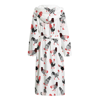 Exotic Chicken Pattern Print Hooded Bathrobe