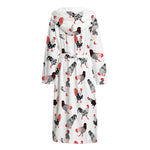 Exotic Chicken Pattern Print Hooded Bathrobe