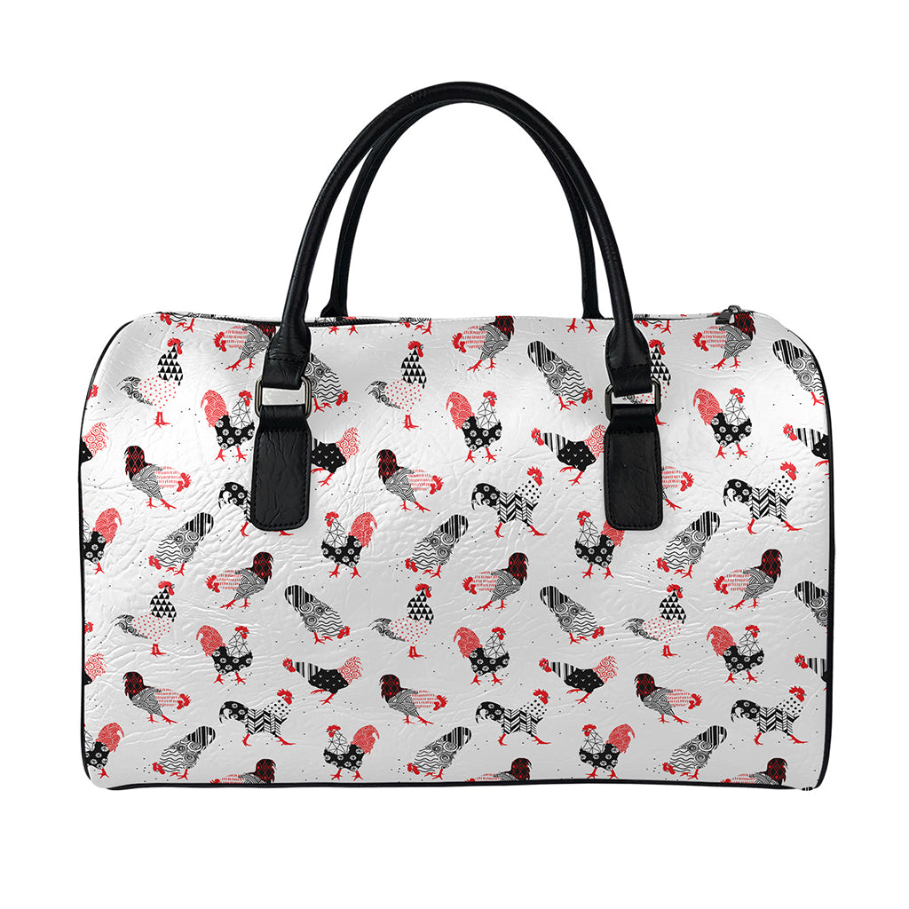 Exotic Chicken Pattern Print Leather Duffle Bag