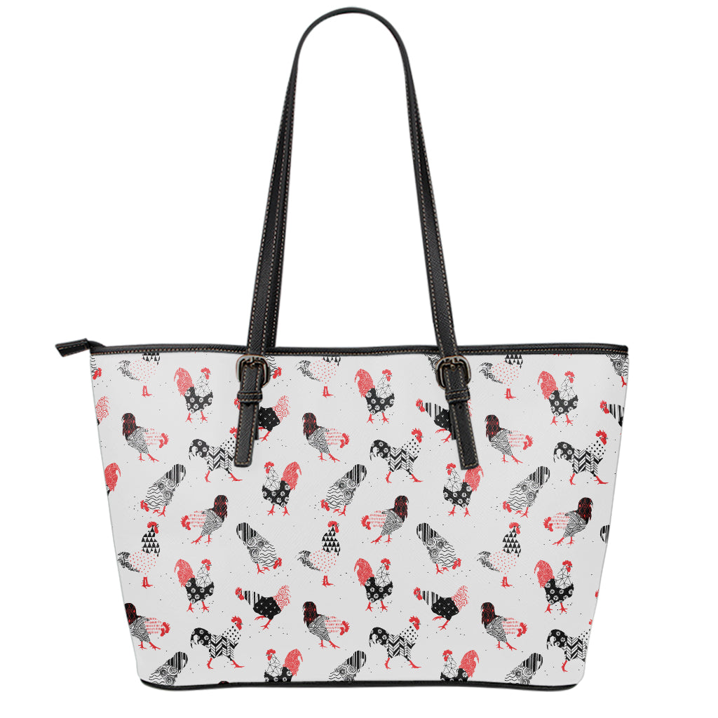 Exotic Chicken Pattern Print Leather Tote Bag