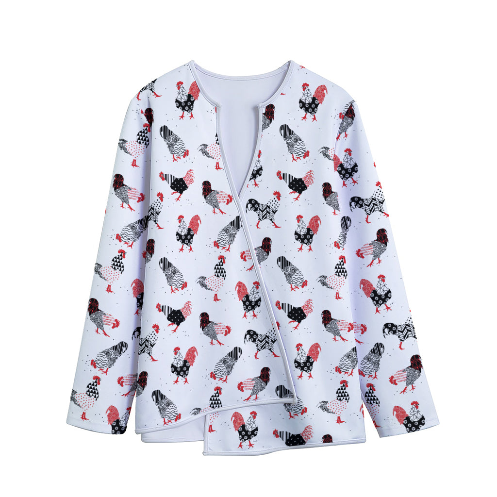 Exotic Chicken Pattern Print Long Sleeve Short Coat