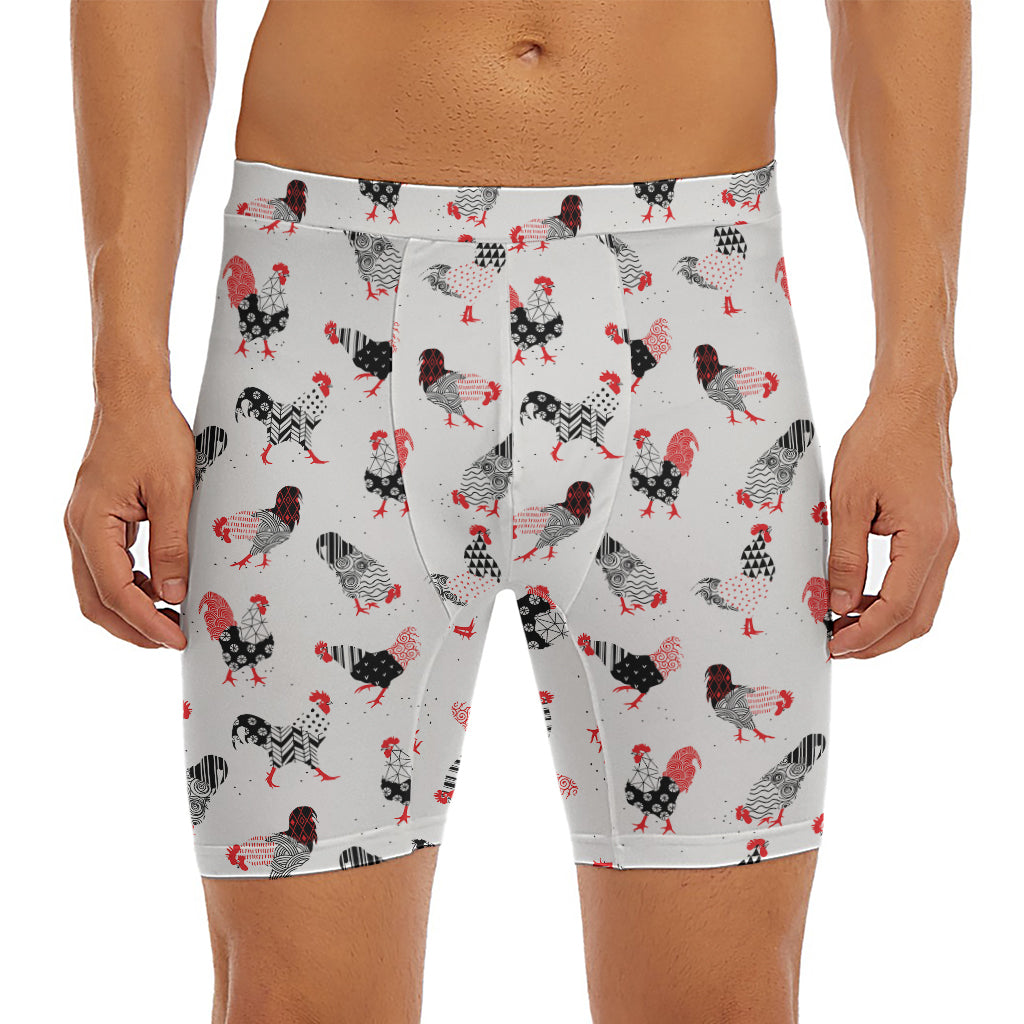 Exotic Chicken Pattern Print Men's Long Boxer Briefs