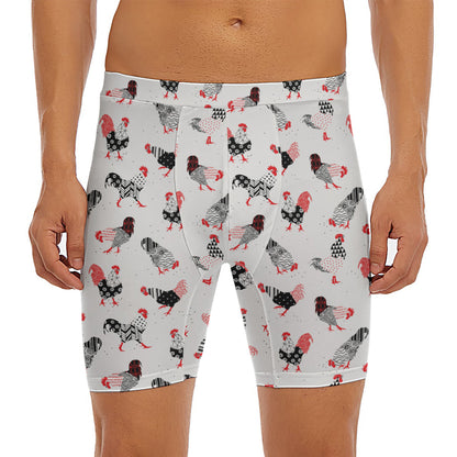 Exotic Chicken Pattern Print Men's Long Boxer Briefs