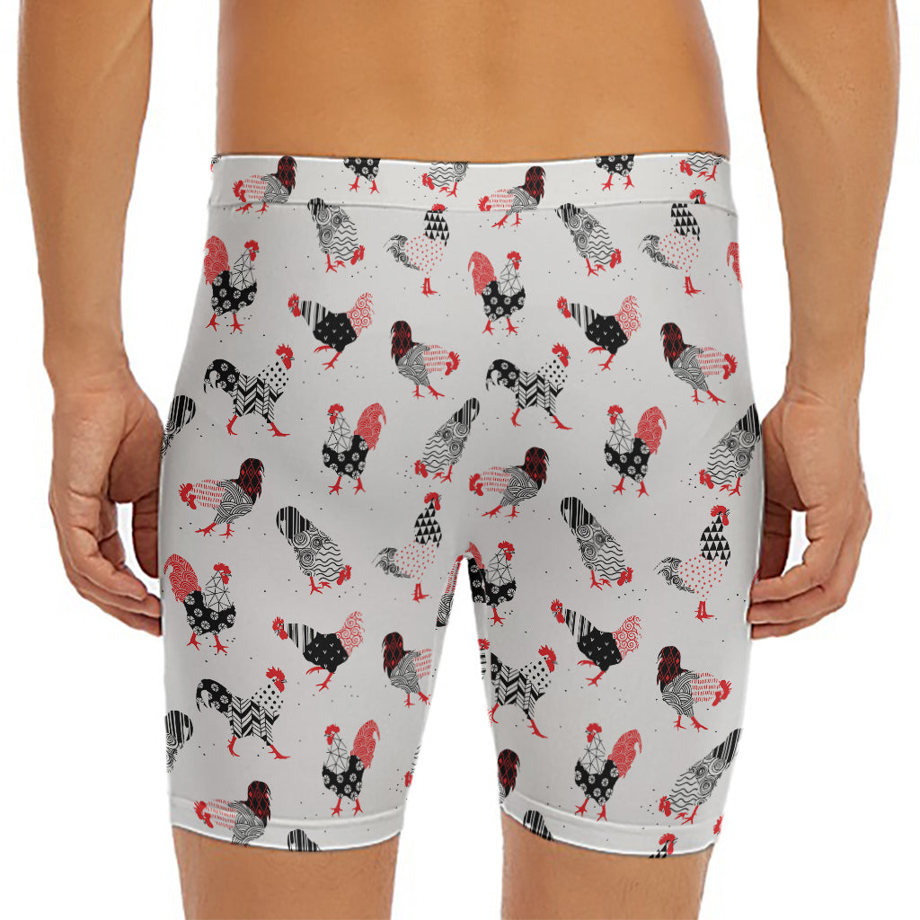 Exotic Chicken Pattern Print Men's Long Boxer Briefs