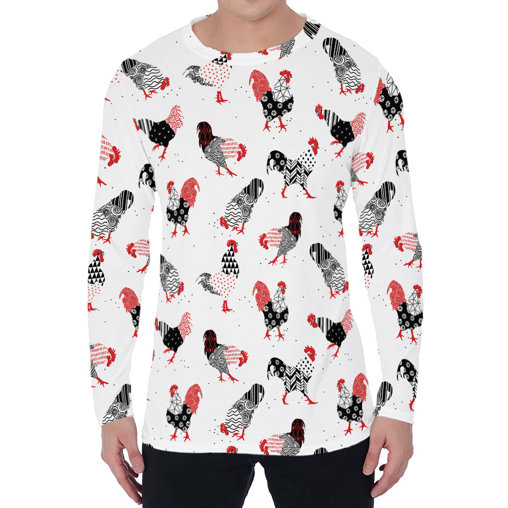 Exotic Chicken Pattern Print Men's Long Sleeve T-Shirt