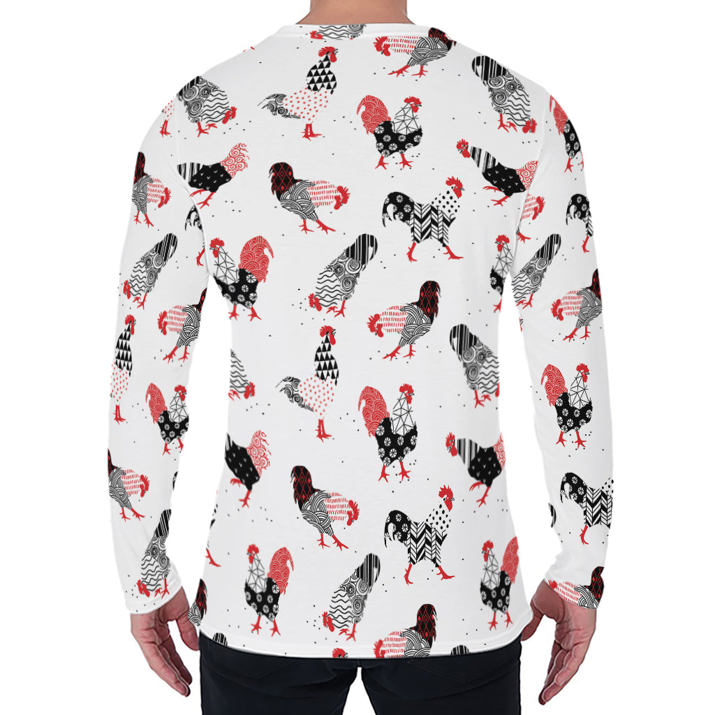 Exotic Chicken Pattern Print Men's Long Sleeve T-Shirt