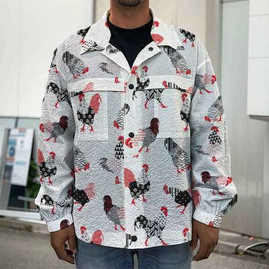 Exotic Chicken Pattern Print Men's Shirt Jacket