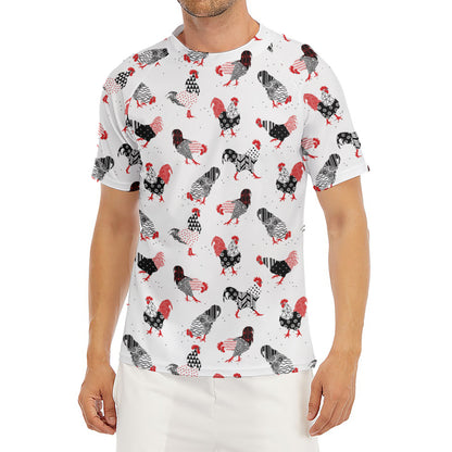 Exotic Chicken Pattern Print Men's Short Sleeve Rash Guard