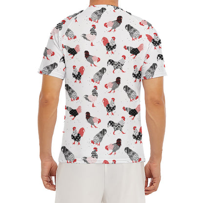 Exotic Chicken Pattern Print Men's Short Sleeve Rash Guard
