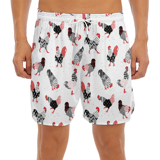 Exotic Chicken Pattern Print Men's Split Running Shorts