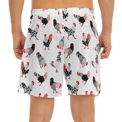 Exotic Chicken Pattern Print Men's Split Running Shorts