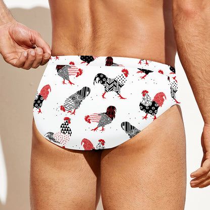 Exotic Chicken Pattern Print Men's Swim Briefs