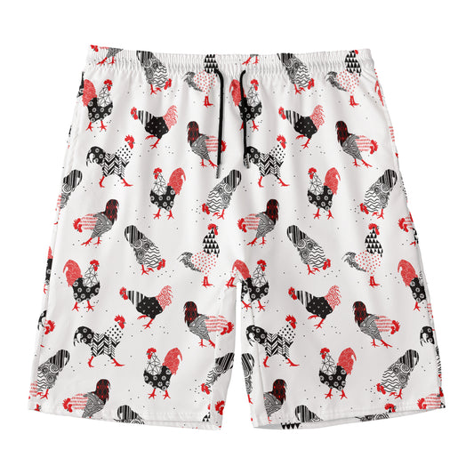 Exotic Chicken Pattern Print Men's Swim Trunks
