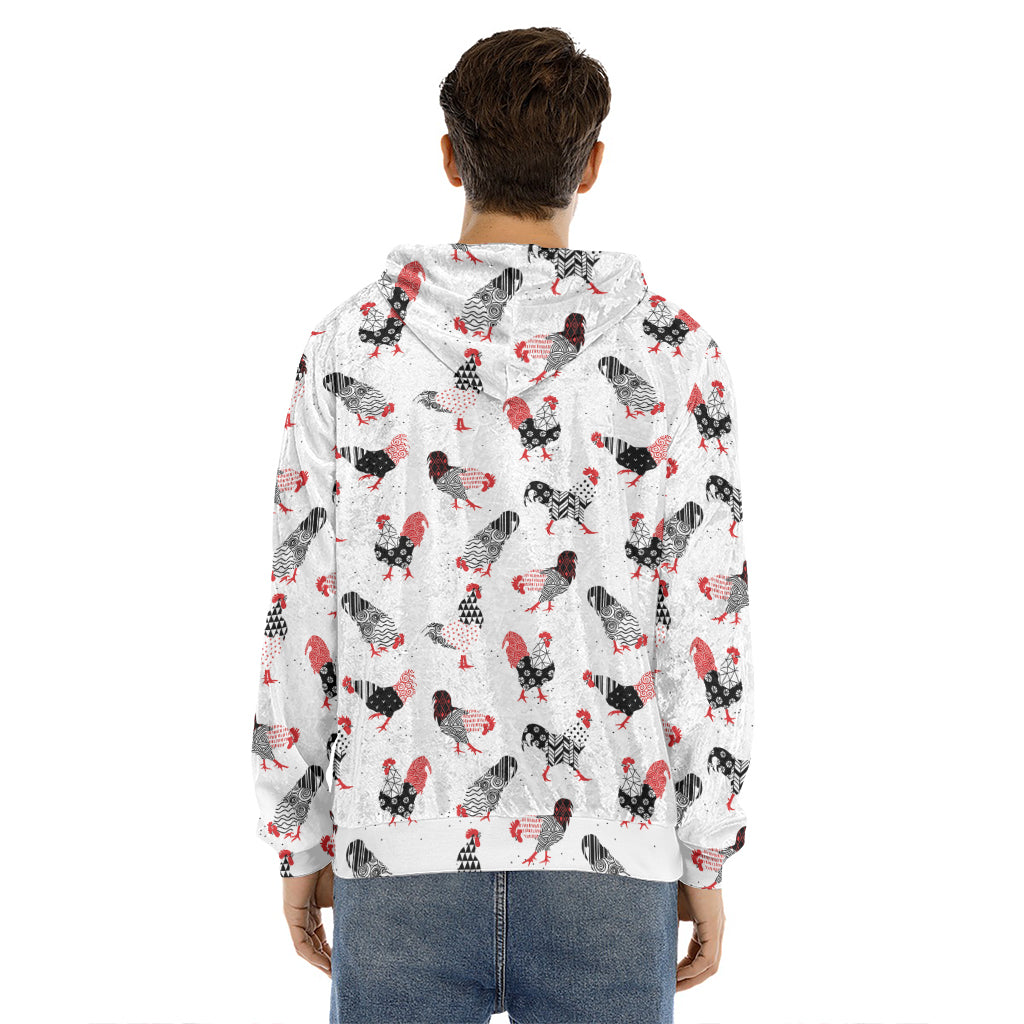 Exotic Chicken Pattern Print Men's Velvet Pullover Hoodie