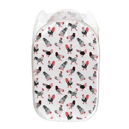 Exotic Chicken Pattern Print Mesh Laundry Hamper