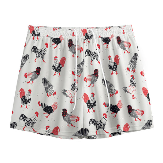 Exotic Chicken Pattern Print Mesh Shorts