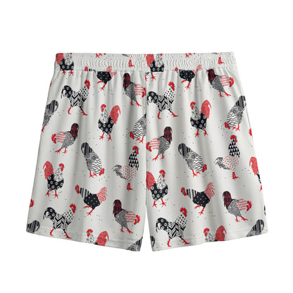 Exotic Chicken Pattern Print Mesh Shorts