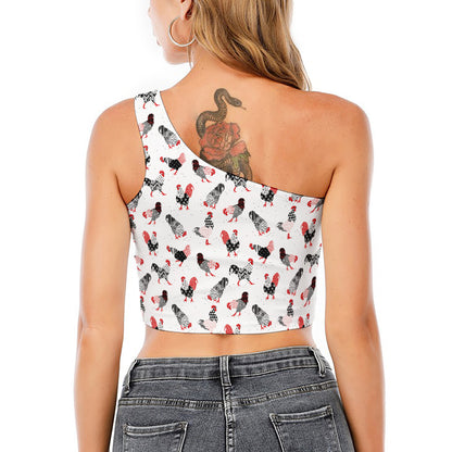 Exotic Chicken Pattern Print One Shoulder Crop Top