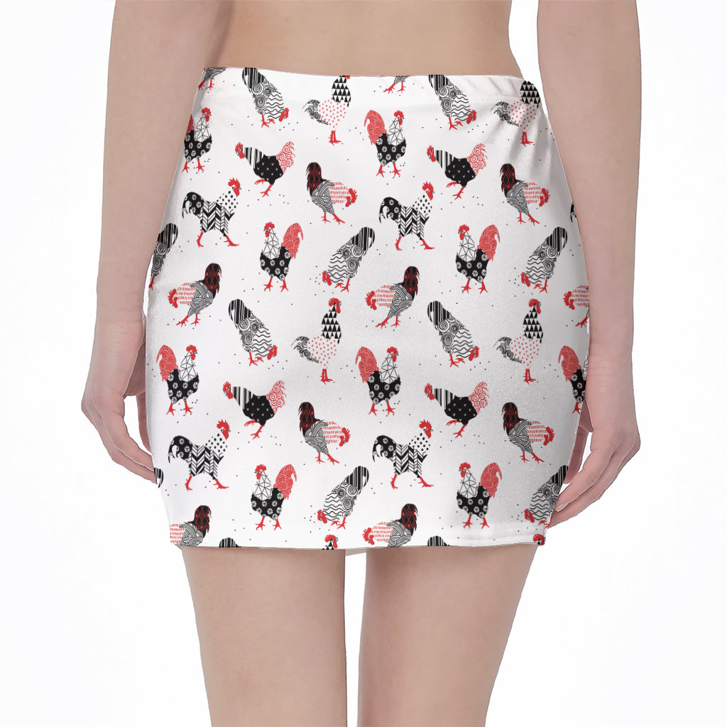 Exotic Chicken Pattern Print Pencil Mini Skirt