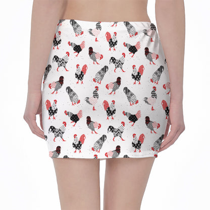 Exotic Chicken Pattern Print Pencil Mini Skirt