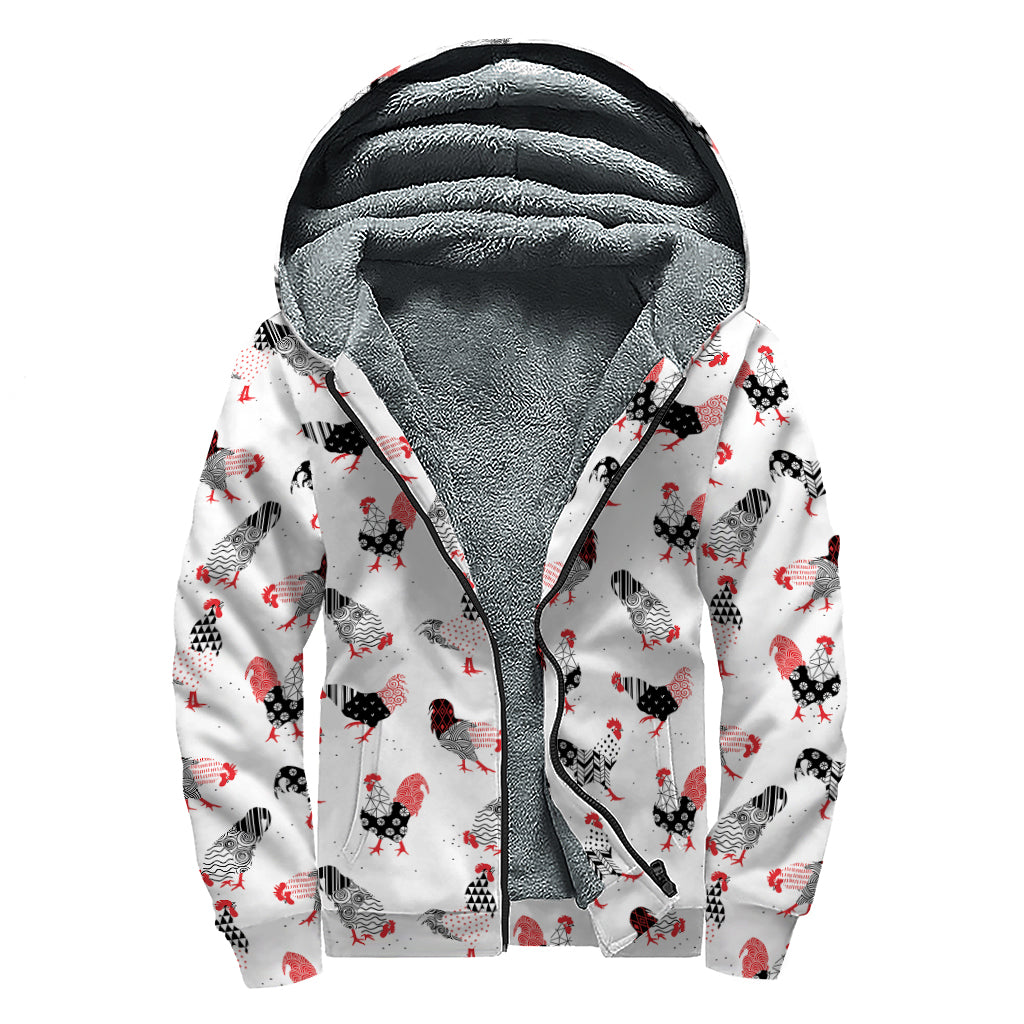 Exotic Chicken Pattern Print Sherpa Lined Zip Up Hoodie