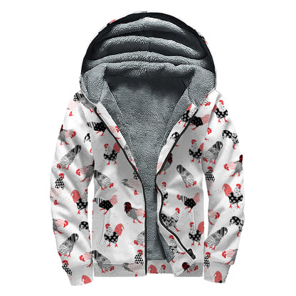 Exotic Chicken Pattern Print Sherpa Lined Zip Up Hoodie