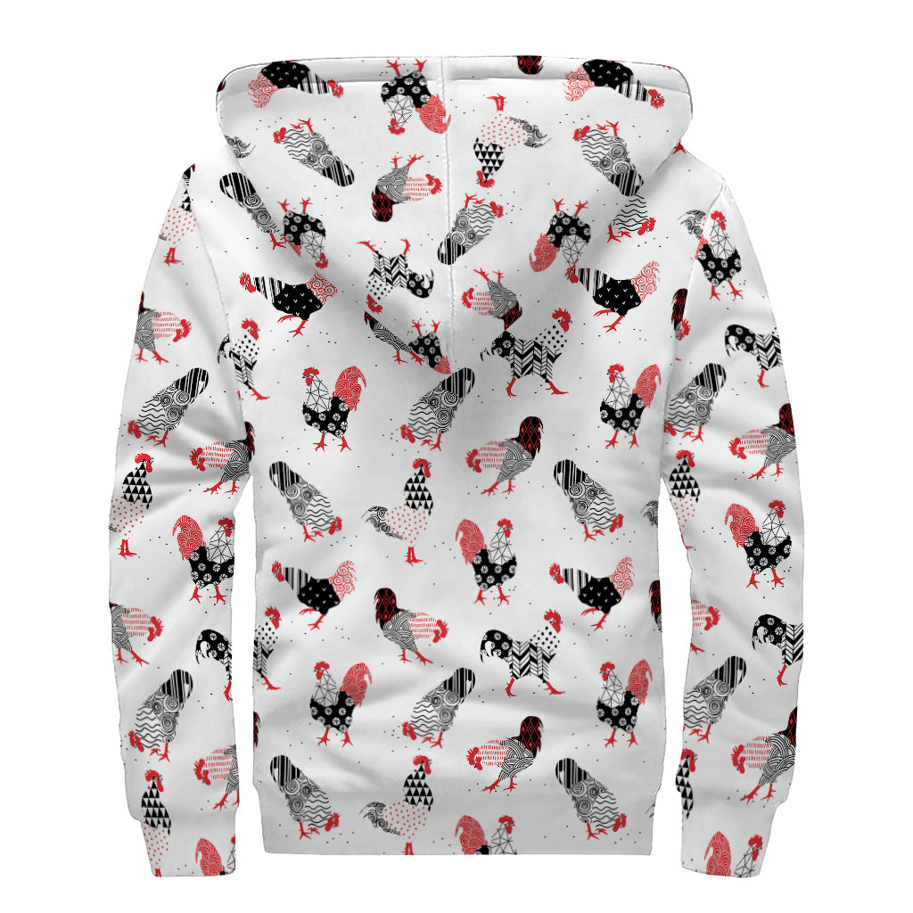 Exotic Chicken Pattern Print Sherpa Lined Zip Up Hoodie