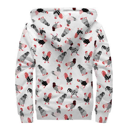 Exotic Chicken Pattern Print Sherpa Lined Zip Up Hoodie