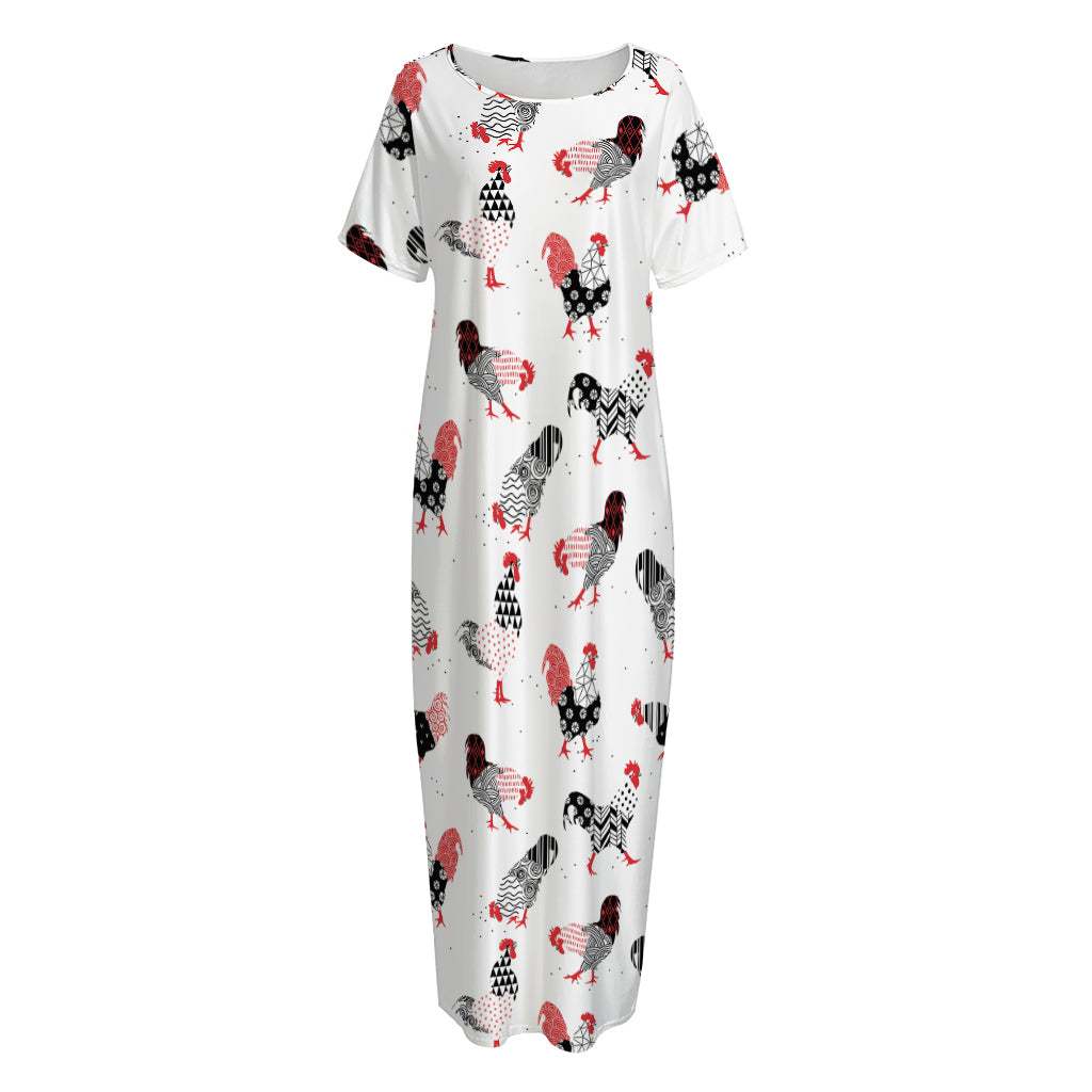 Exotic Chicken Pattern Print Short Sleeve Long Nightdress