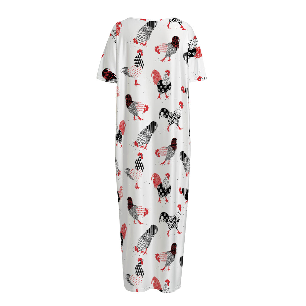 Exotic Chicken Pattern Print Short Sleeve Long Nightdress