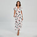 Exotic Chicken Pattern Print Short Sleeve Maxi Dress