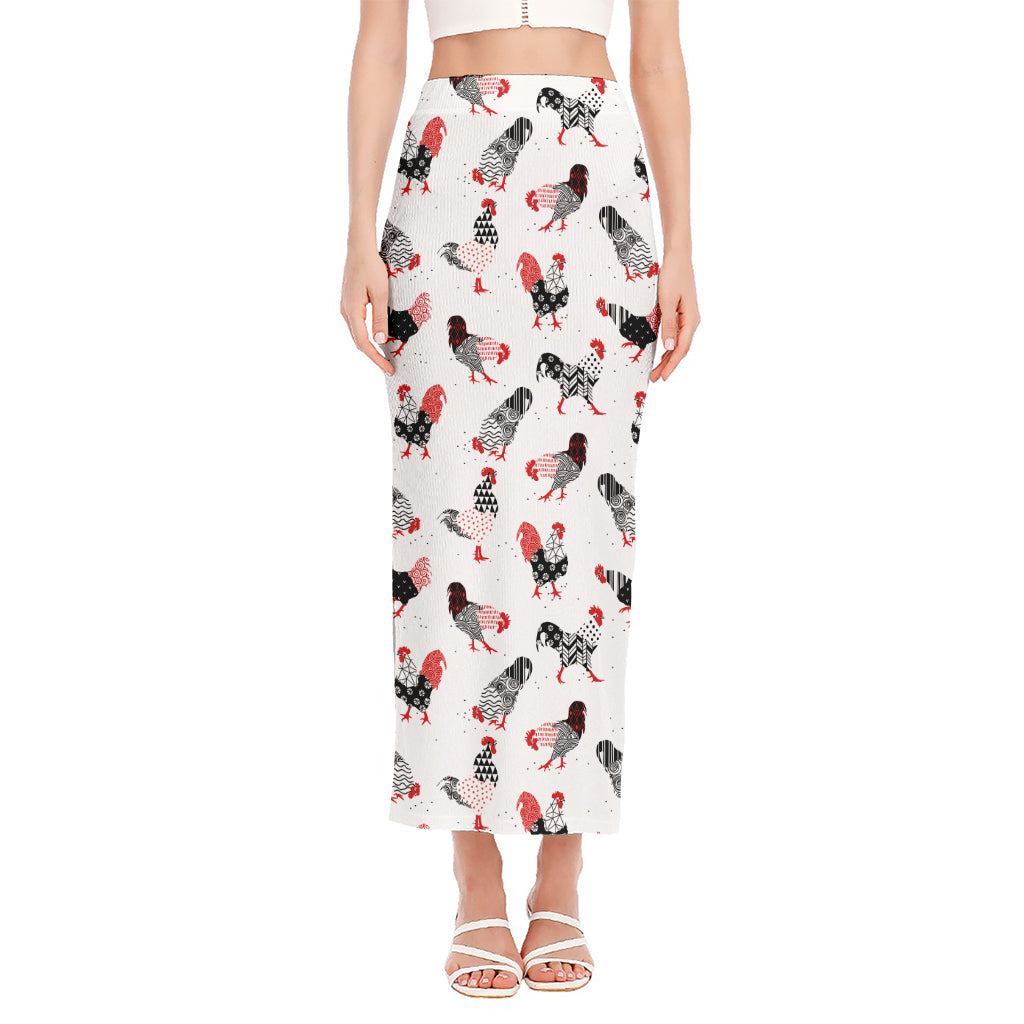 Exotic Chicken Pattern Print Side Slit Maxi Skirt