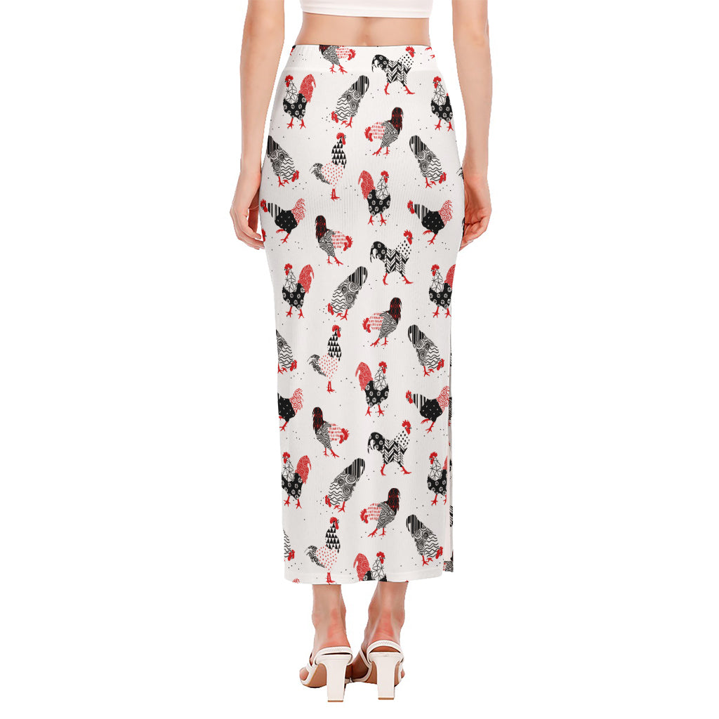 Exotic Chicken Pattern Print Side Slit Maxi Skirt