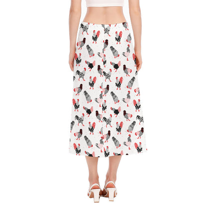 Exotic Chicken Pattern Print Side Slit Midi Skirt