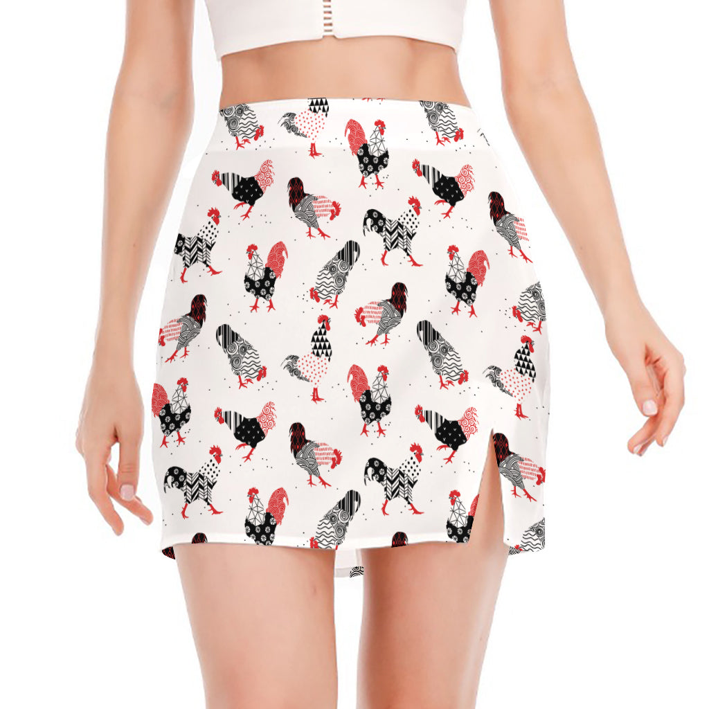 Exotic Chicken Pattern Print Side Slit Mini Skirt
