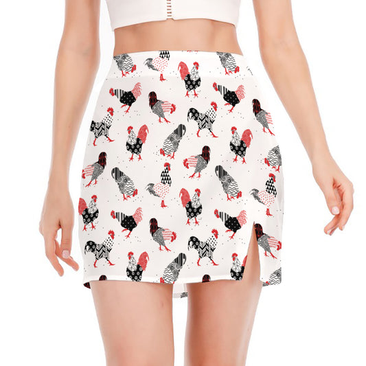 Exotic Chicken Pattern Print Side Slit Mini Skirt