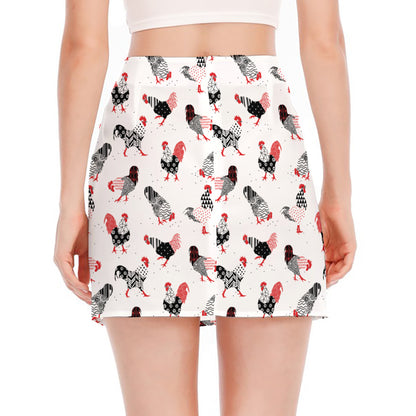 Exotic Chicken Pattern Print Side Slit Mini Skirt