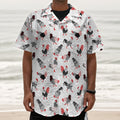Exotic Chicken Pattern Print Textured Short Sleeve Shirt