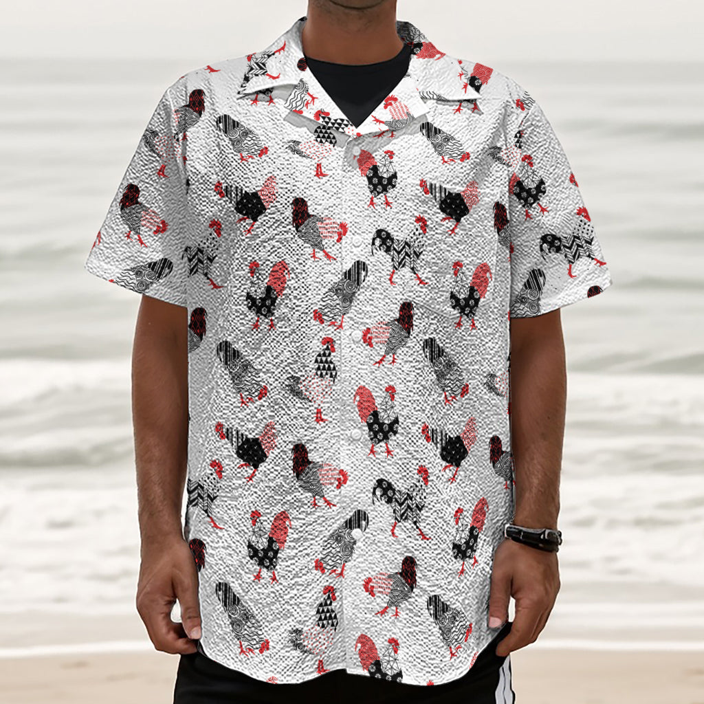 Exotic Chicken Pattern Print Textured Short Sleeve Shirt