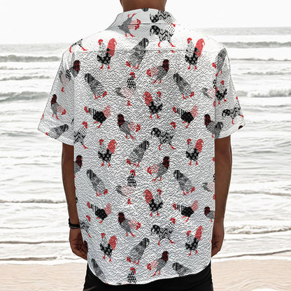 Exotic Chicken Pattern Print Textured Short Sleeve Shirt