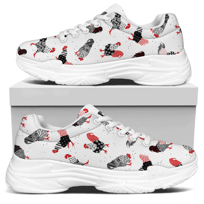 Exotic Chicken Pattern Print White Chunky Shoes