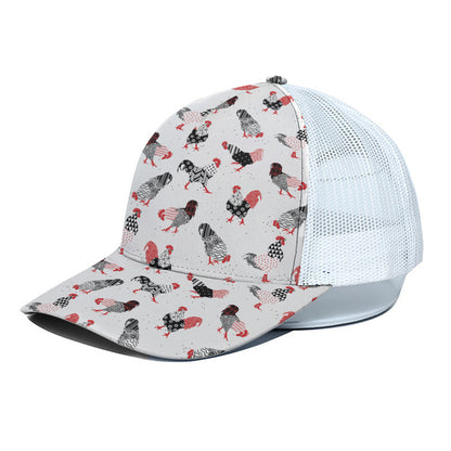 Exotic Chicken Pattern Print White Mesh Trucker Cap