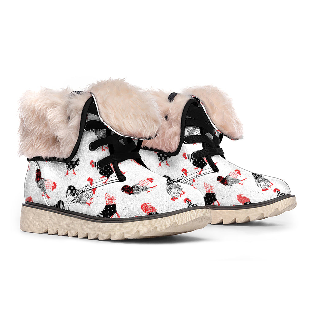 Exotic Chicken Pattern Print Winter Boots