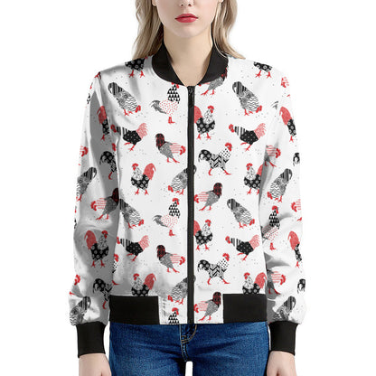 Exotic Chicken Pattern Print Women's Bomber Jacket