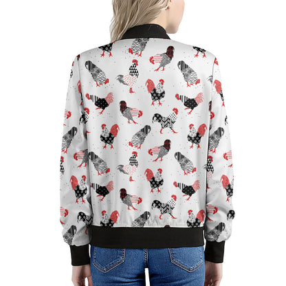 Exotic Chicken Pattern Print Women's Bomber Jacket