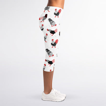 Exotic Chicken Pattern Print Women's Capri Leggings