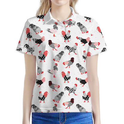 Exotic Chicken Pattern Print Women's Polo Shirt