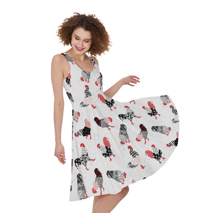 Exotic Chicken Pattern Print Women's Sleeveless Dress